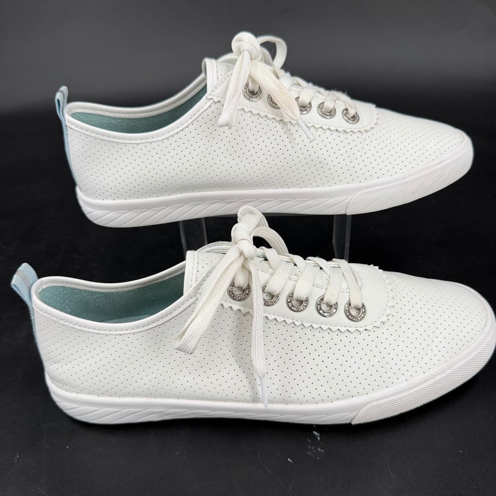 Tommy Bahama White Perforated Scalloped Lace Up Sneakers Womens 10 S976
